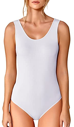 VEDATS Damen Body Träger Top Bodysuit Unterhemd Achselhemd (L, Weiß)