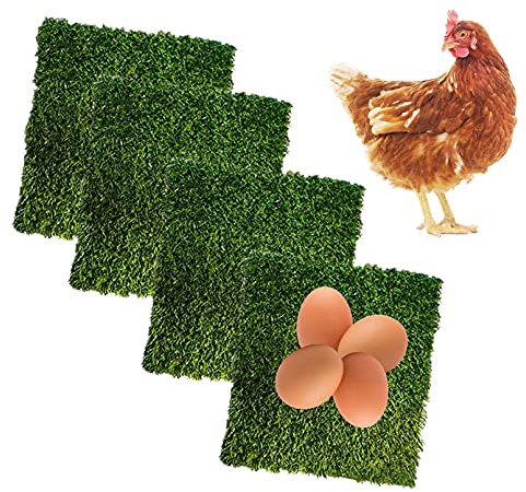 PINVNBY 4 Pcs Chicken Nesting Box Pads,12x12 Washable Artificial Grass Rug Carpet Fake Grass Synthetic Turf Mat for Chicken Coop Pet Garden Lawn Indoor Outdoor