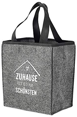 Tasche Filz Zuhause ist es am schönsten (1 x Flaschenträger Filz hellgrau)