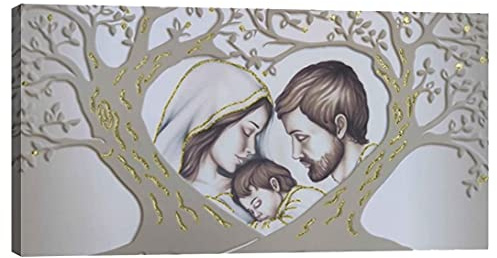 oggettando QUADRO albero della vita sacra famiglia Arredo soggiorno salotto camera da letto cucina ufficio bar ristorante Regalo utili, originali ed economici (Gold, 120x60cm)