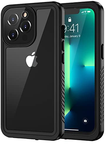 Lanhiem für iPhone 13 Pro Hülle IP68 Wasserdicht Stoßfest, Schwarz | Handyhülle 360 Grad Ganzkörper, Staubdicht Schneefest Outdoor Panzerhülle, mit Eingebautem Displayschutz