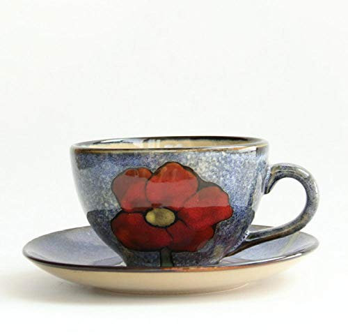 Ceramic Cup Japanese and Korean European American Retro Hand-Painted Coffee Cup A Couple in English-Navy Blue