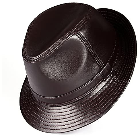 G&F Herren Schaffell Leder Jazz-Hut Winter Warm Klassisch Vintage Fedora Hut 56-60cm (Color : Brown, Size : 56cm/22.0in)