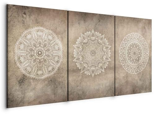 murando - Wandbilder Set 3 tlg Wanddeko Collage 3er 120x60 cm – Leinwandbild für Wohnzimmer und Schlafzimmer - Beiges Mandala auf konkretem Hintergrund a-C-10063-b-a