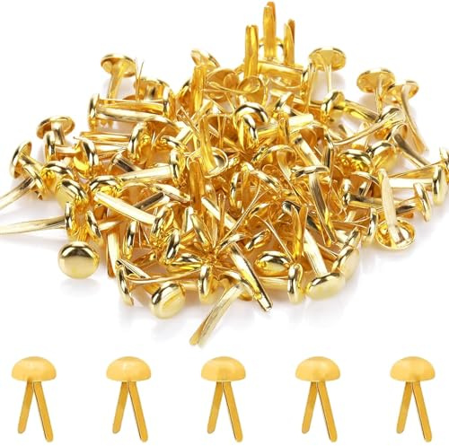 100 pines divididos, sujetadores de papel de metal, mini sujetadores de recortes redondos de 8 mmx17 mm, álbumes de recortes, suministros para el hogar de oficina (dorado)