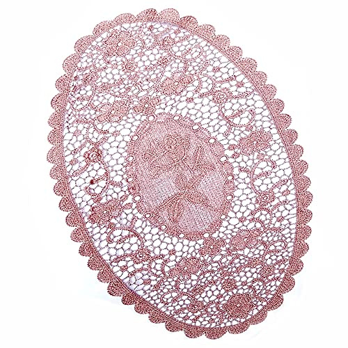Wambere 2er Set Platzsets,Spitze Deckchen Untersetzer Tischset,Einfach Hohle Tischdecke aus Spitze,Bestickte ovale Tischdecke,Hitzebeständig und rutschfest,Ideal für Küche,Party,Hochzeit usw,Rosa