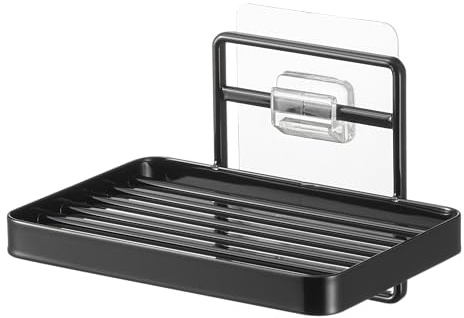 Yamazaki 4541 Tower Klebehaken-Seifenablage, schwarz, Stahl, minimalistisch, 12 x 8.5 x 7.8 cm