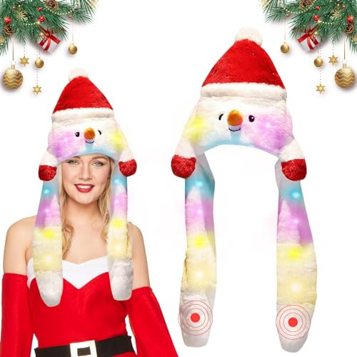 Weihnachtsmütze Kinder, Plüsch-Nikolausmütze Erwachsene, Bewegliche Ohren Weihnachtsmütze LED Weihnachts Kopfschmuck, Weihnachtsmann Mütze für Weihnachten, Weihnachtsfeier, Weihnachtskonzert (B)