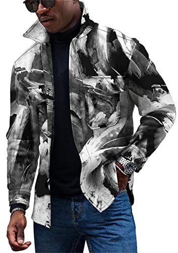 KONG JIMFAN Herren Winterjacke Frühlingsjacken Herren Smokinghemden Herren Jacken Sweatjacke wasserdichte Jacke Herren Winter Jacket Men Glänzende Jacke Herren Blau Hemd Fliegerjacke(Brown,L)