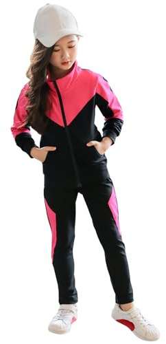 SXSHUN Jogging Enfant Ensemble de Survêtements Fille Pantalon Jogging Sport Vêtement, Rose, 122-128, 6 ans-7 ans