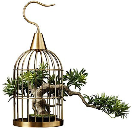Künstlicher Bonsai Neue chinesische künstliche Pflanze im Topf, Hotelvilla, Wohnzimmer, Veranda, kreative Legierung, Vogelkäfig, Schmuckornamente, einladender künstlicher Bonsai aus Kiefernholz Künstl