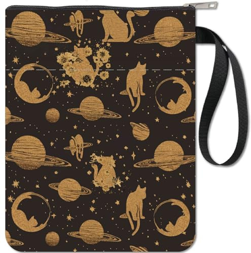 craspire Buchhülle Mit Reißverschluss, Motiv: Katze, Kätzchen, Planet, Geschenk Für Buchliebhaber Hardcover Taschenbücher Wasserdicht Buchtasche Schutztasche Für Die Vordertasche Hülle Für Frauen