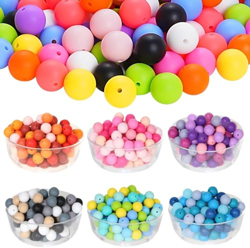 Acidea 240 Stück Silikonperlen Farbig Bastelnperlen Herstellungsset, 15mm 30 Farben Silikon Runde Perle für DIY Halskette Armband Schlüsselbund Schmuck Handwerk Herstellung