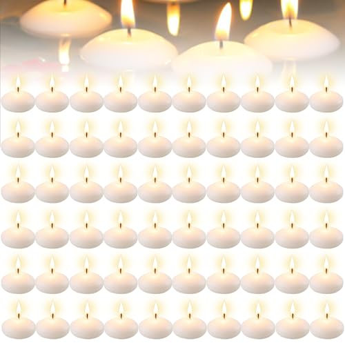 60 Stück Schwimmkerzen, Unparfümierte Schwimmkerzen, Schwimmende Kerzen, Schwimmkerzen Weiss für Abendessen Hochzeit Pool SPA Valentinstag Badewanne Weihnachten Deko, Dekorative Schwimmkerzen