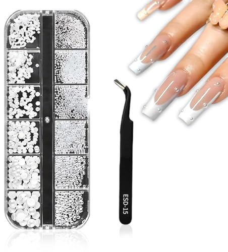 2500 Pezzi Strass Cristallo per Nail Art, Cristalli AB e Trasparenti, Glitter Brillantini Decorazioni per Unghie con Pinzette, 2mm