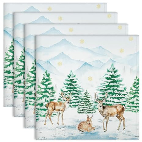 Arquiel Servietten Weihnachten Zeder REH 4er-Set, Stoffservietten 100% Baumwolle Weiches Hochwertige Wiederverwendbare Esstisch Servietten für Weihnachten Küche Haushalt Party(45×45cm)
