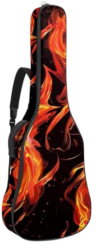 Gitarrentasche für Akustikgitarre mit zwei Taschen, rot brennende Flammen, wasserabweisend, doppelt verstellbarer Schultergurt, Gitarrentasche, Rote brennende Flammen, 42.9x16.9x4.7 in, Stilvoll