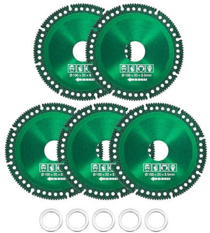 sourcing map 5pcs 4 Diamond Saw Blade, 20mm Arbor Cut Off Wheels, Diamond Cutting Disc Multifunction Tile Concrete Ceramic Marble Blade with 5/8 Washer for Angle Grinder