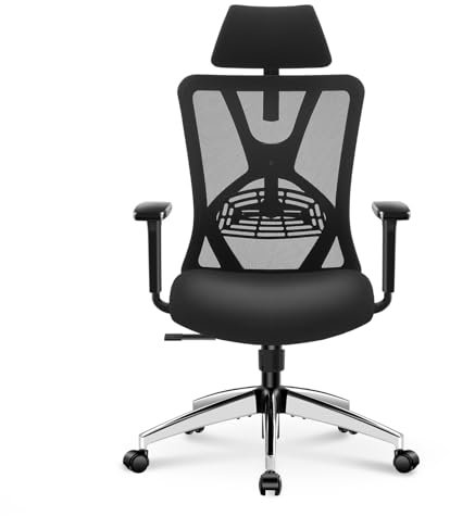 Ticova Bürostuhl Ergonomisch Schreibtischstuhl, Hoher Rücken Ergonomischer Stuhl mit Verstellbarer Lendenwirbelstütze, Kopfstütze & 3D-Armlehne - 130°Schaukeln Computerstuhl