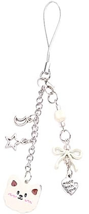 zuousxbs Handyanhänger mit Bären-Schleife und Herz-Anhänger, Seil, süße Handykette, Riemen, Tasche, Dekoration, Schlüsselband, Zubehör