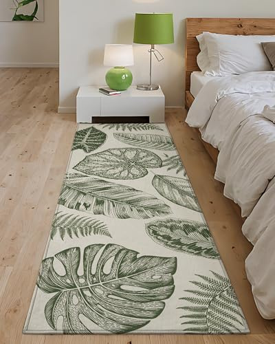 Color G Alfombra Junto a la Cama con Estilo Rural Hojas 60x180cm Antideslizante Lavable Pila Baja Comodidad Planta-Inspirado Corredor de Pasillo para Cocina, Sala de Estar, Dormitorio