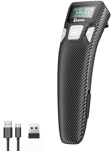 Eyoyo Portable Mini 2D Bluetooth Barcode Scanner, Smart Digital Display zu setzen, Wireless&USB Wired 1D 2D UPC QR Code Scanner Leser für Buch Bibliothek kompatibel mit Android Phone, iPhone, iPad, La