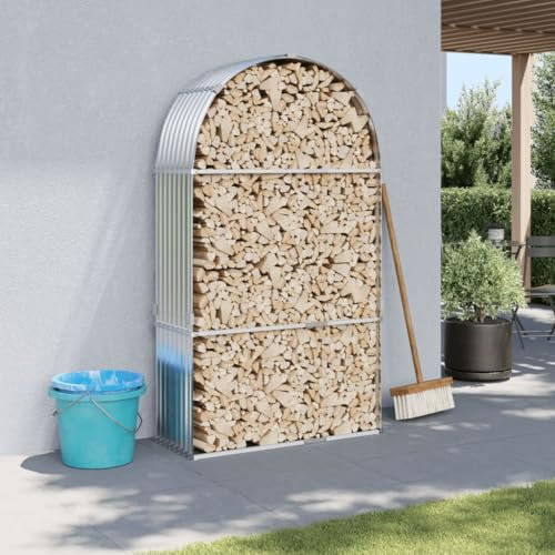 LAPOOH Kaminholzunterstand Silbern 120x45x210 cm Verzinkter Stahl, Holzunterstand, Holzstapelhilfe, Aufbewahrung Holz, Holzregal, Brennholzregal Außen, Kaminholz Aufbewahrung - 364592