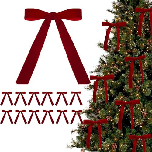 12/24 Stück Rote Schleifen Samt Christbaum 2024 Adventskalender Weihnachtsbaum Schleifen Weihnachtsbaumschmuck für Christbaumschmuck, Kranz, Girlande Samtschleifen (Rot x 12 Stück)