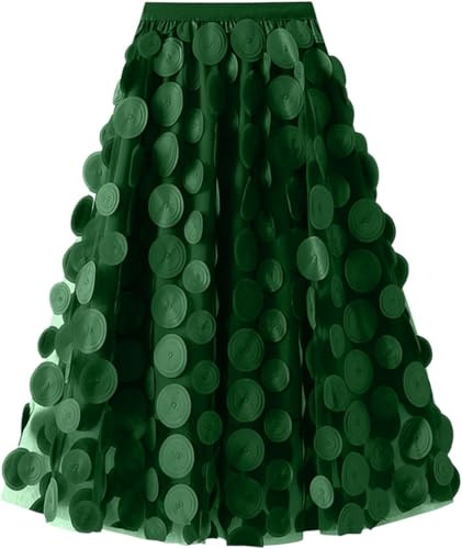 Rock Damen Lang Tüllrock 3D Polka Dot Faltenrock Vintage A-Linie Lang Midi Rock Hohe Taille Hochzeitsfeier Ballettröcke Tanzkleider