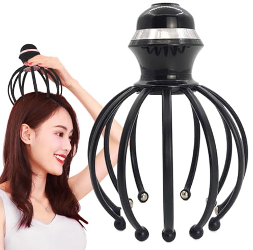 Bläckfiskmassager, elektrisk hårbottenmassager, djuphuvudmassager, uppladdningsbar hårbottenmassager, bärbar elektrisk hårbotten massager med 12 klämmor huvud, 13,5 x 13,5 x 18,8 cm hårbotten massage