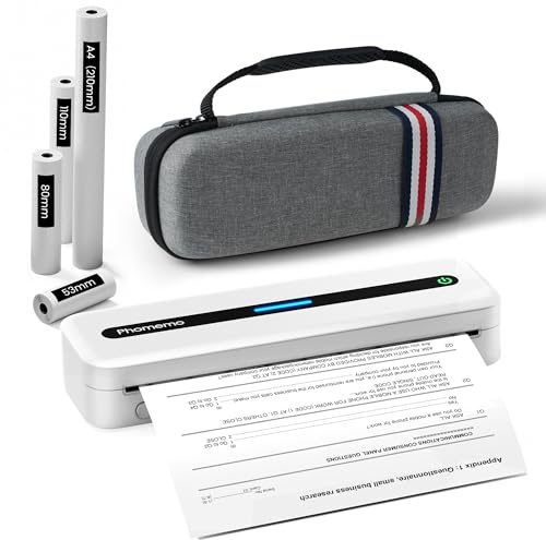 Phomemo M832 Mobiler Drucker A4 für Unterwegs, Thermodrucker, Tragbarer Drucker, Inkl 4 Rollen Thermopapier, Für Büro & Reisen