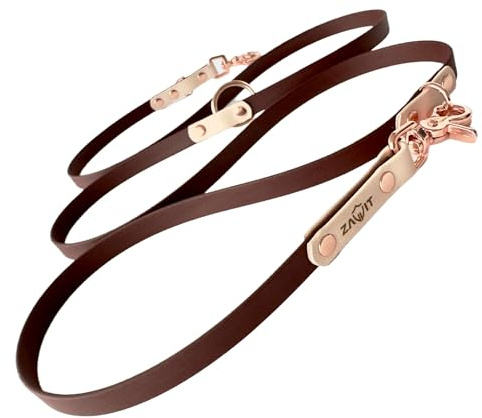 Original Biothane® Hundeleine 2m - Verstellbar, Wasserfest & Robust, mittel-große und kleine Hunde, Scherenkarabiner Bruchlast 160 kg (Braun/Creme/Rosegold)