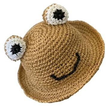 Holibanna Kinder Outdoor-Sonnenhut Aus Strohmaterial Handgefertigter Cartoon-Sonnenhut Mit Froschmuster Exquisiter Kinder-Strohhut Für Strand Und Sommer