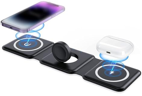 SERDAS 100W 3 i 1 hopfällbart trådlöst laddare för 15 14 13 12Pro Max iWatch Fast Wireless Charging Dock Station(Black with cable)