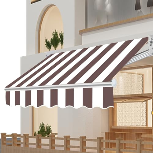 TYHAYJYK Markisenstoff-Ersatz 11.1x9.8FT / 340x300CM, Markisenstoff für den Außenbereich, für Markisen im Außenbereich, Gartenmarkise, braun-weißes Streifenmuster, Fenster, Balkon, Geschäft
