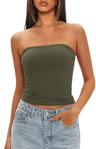 Darong Tube Tops Strapless Crop Tops Basic Backless Sleeveless Bandeau Going Out Cute 2025 Summer Clothes 9205 Army Green S