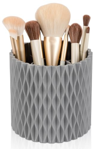 Anyoifax Make-up-Pinselhalter, Organizer, 362° drehbar, Make-up-Pinsel-Behälter für Schminktisch, drehende Kosmetik-Aufbewahrungsbecher, gerippt, Grau