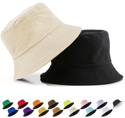 YOUYIKE Doppelseitiger Fischerhut aus 100% Baumwolle – Doppelseitiger Bucket hat für Damen & Herren – Sonnenschutz mit großem Rand – Sommer Freizeithut für Strand, Reisen & Outdoor - Khaki