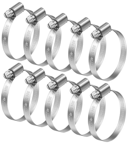 Jubilee Clips, 304 Stainless Steel Worm Drive Hose Clips, 21-38mm, 10 Pack Multi-Purpose Pipe Clamps for Securing Hose Connections Home Gas Pipes Water Pipes and Fuel Line Flexible Hoses