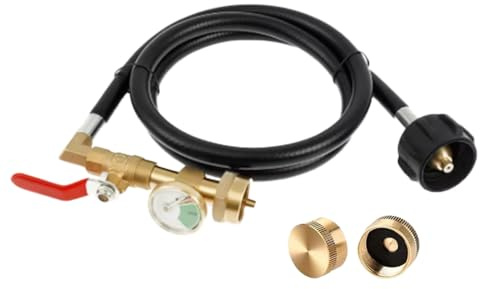 Biniveil Adaptateur pour Réservoir de Propane, Raccord Pour Bouteille De Gaz Avec Jauge Luminescente, Raccord pour Bouteille avec Tuyau et Connexion en Laiton pour Recharge de Camping, BBQ et VR