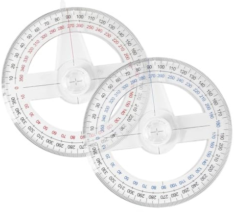 2-Piece 360° Swing-Arm Protractor Set - Clear Plastic Full-Circle Angle Rulers for Geometry and Drafting (Random Colors)
