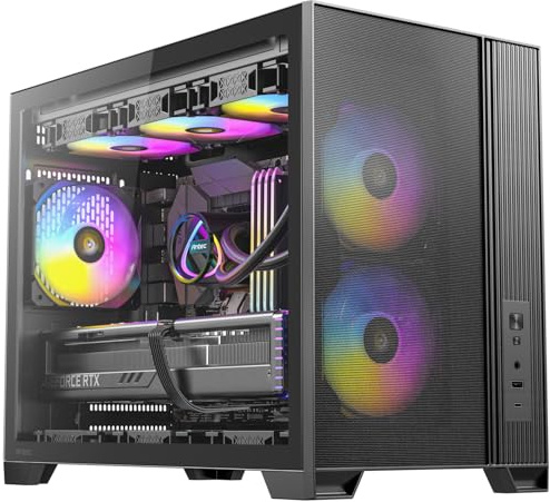 Antec Flux M, 3 x 120 PWM ARGB,3 x 120 PWM Reverse Fans Included, Vertical Airflow Design, 360mm Top Radiator Support, Type-C 3.2 Gen 2, Full-Size Dust Filters, Compact Micro-ATX Gaming Case