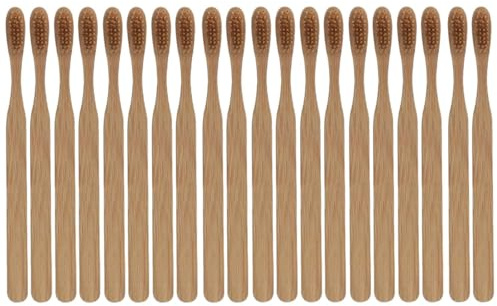 Lot de 20 brosses à dents en poils de sanglier, brosses à dents jetables en bambou avec manche en bambou naturel biodégradable pour un nettoyage en douceur, soin bucco-dentaire respectueux de