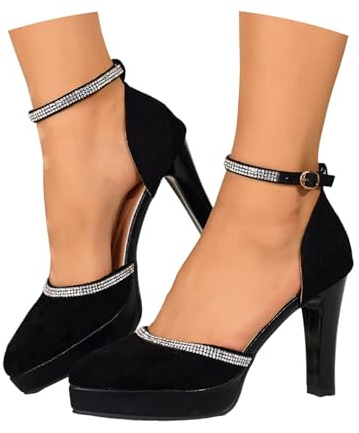 Nuqqichongtian Chaussures élégantes pour femme avec talon bloc Bout fermé pour mariages et fêtes Escarpins à talons hauts Escarpins sexy à lanières Escarpins à bride de cheville