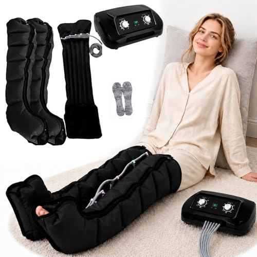 Pressoterapia per Casa 6 Camere (Nero, 2 Gambe + 1 Addome L) | Pressoterapia Linfodrenaggio Professionale, Apparecchio Massaggiatore Gambe Addome E Braccia, 0-30 Min, 0-240 mmHg
