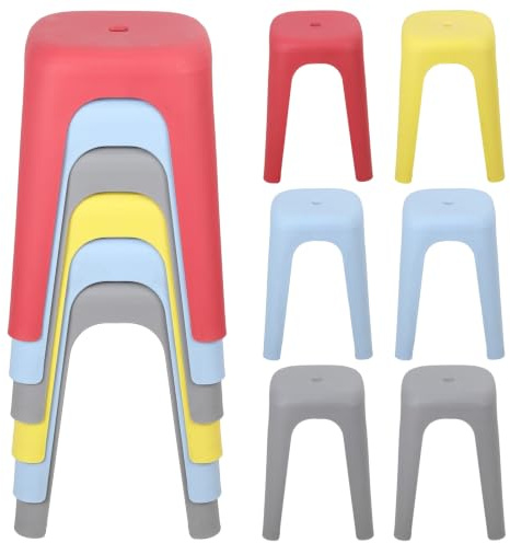 Fukursul 6er Set Stapelhocker Aus Hochwertigem Kunststoff, Praktische Sitzhocker In Sortierten Farben Für Familien, Haushalte & Gewerbliche Nutzung 6pcs