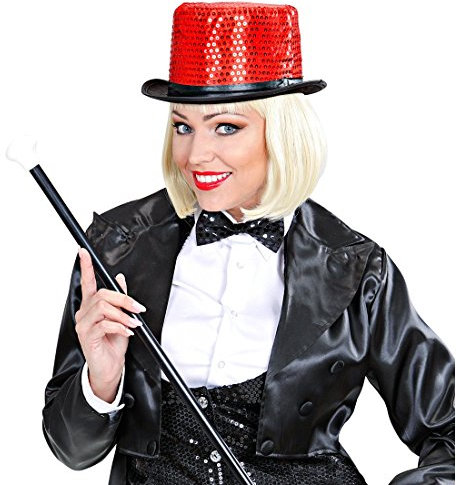 NET TOYS Pailletten Zylinder Paillettenhut rot Glitzer Zylinderhut Disco Glitzerhut Partyhut Club Hut