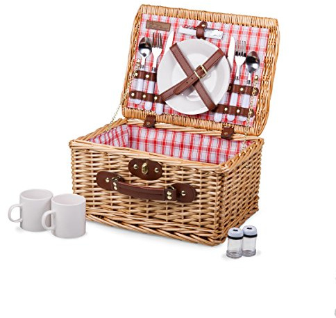 PICNIC TIME 140-10-114-000-0 Catalina Set für 2 Personen Picknickkörbe, Weide, Rot/Weiß kariert
