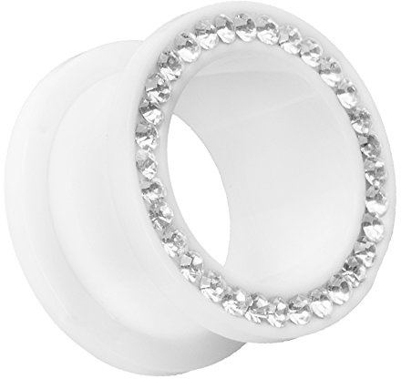 Piersando Flesh Tunnel Ohr Plug Piercing Ohrpiercing Schraub Ohrtunnel Kunststoff mit Strass Kristallen Weiß Clear 4 mm