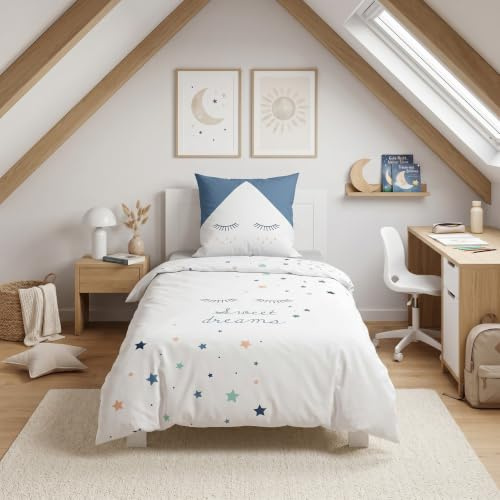 Sterne Mädchen-Bettwäsche Set · Kinderbettwäsche Sweet Dreams · Wende Motiv Wimpern · 2 teilig - Kissenbezug 80x80 + Bettbezug 135x200 cm